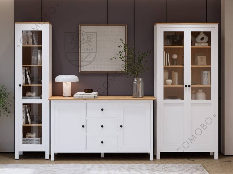 Шкаф-витрина «Форест»,линейка от бренда IKEA,массив сосны, цвет  белый/светло-коричневый 