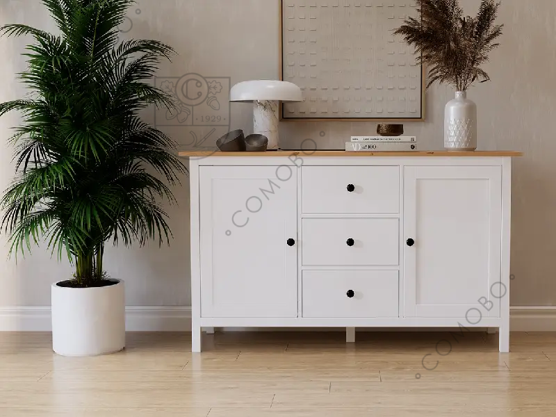 Комод «Форест», линейка от бренда IKEA, 3 ящика,2 двери, массив сосны, цвет белый/светло-коричневый