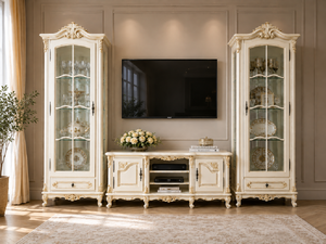 Гостиная «Royal» Simex: две витрины для посуды и тумба ТВ, цвет слоновая кость