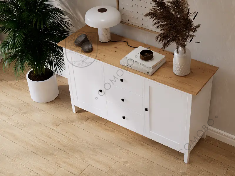 Комод «Форест», линейка от бренда IKEA, 3 ящика,2 двери, массив сосны, цвет белый/светло-коричневый